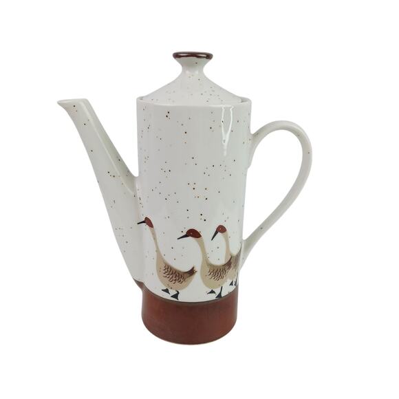 Wild Game Porcelain by Shafford Tall Speckled White & Brown Tea Pot With Geese - Picture 2 of 8